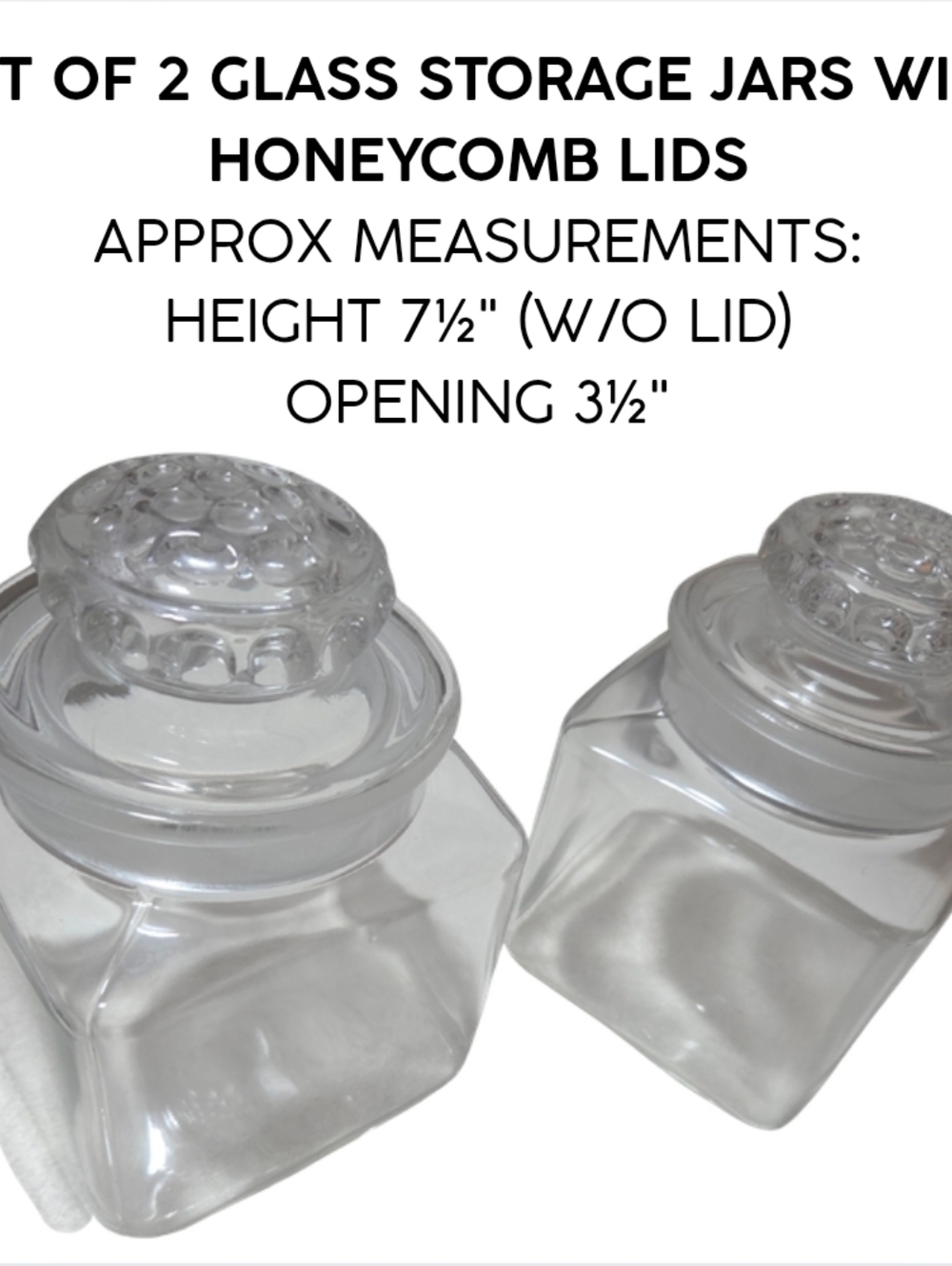 Set of 2 Clear Glass Storage Jars with Honeycomb Lids